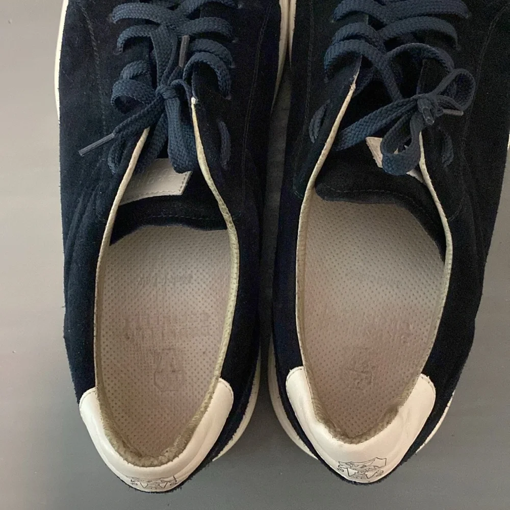 Brunello Cucinelli Navy Suede Sneakers with Cream Trim - Picture 8 of 8